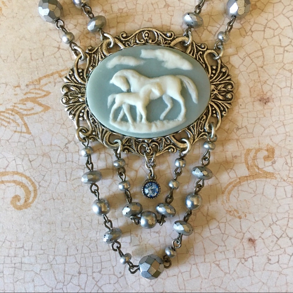 Horse Cabochon Silvertone Necklace